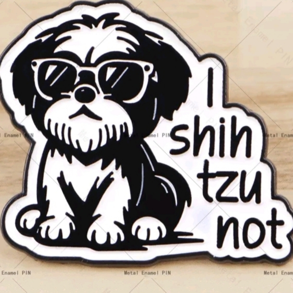 Shih Tzu Not Black & White Enamel Brooch
